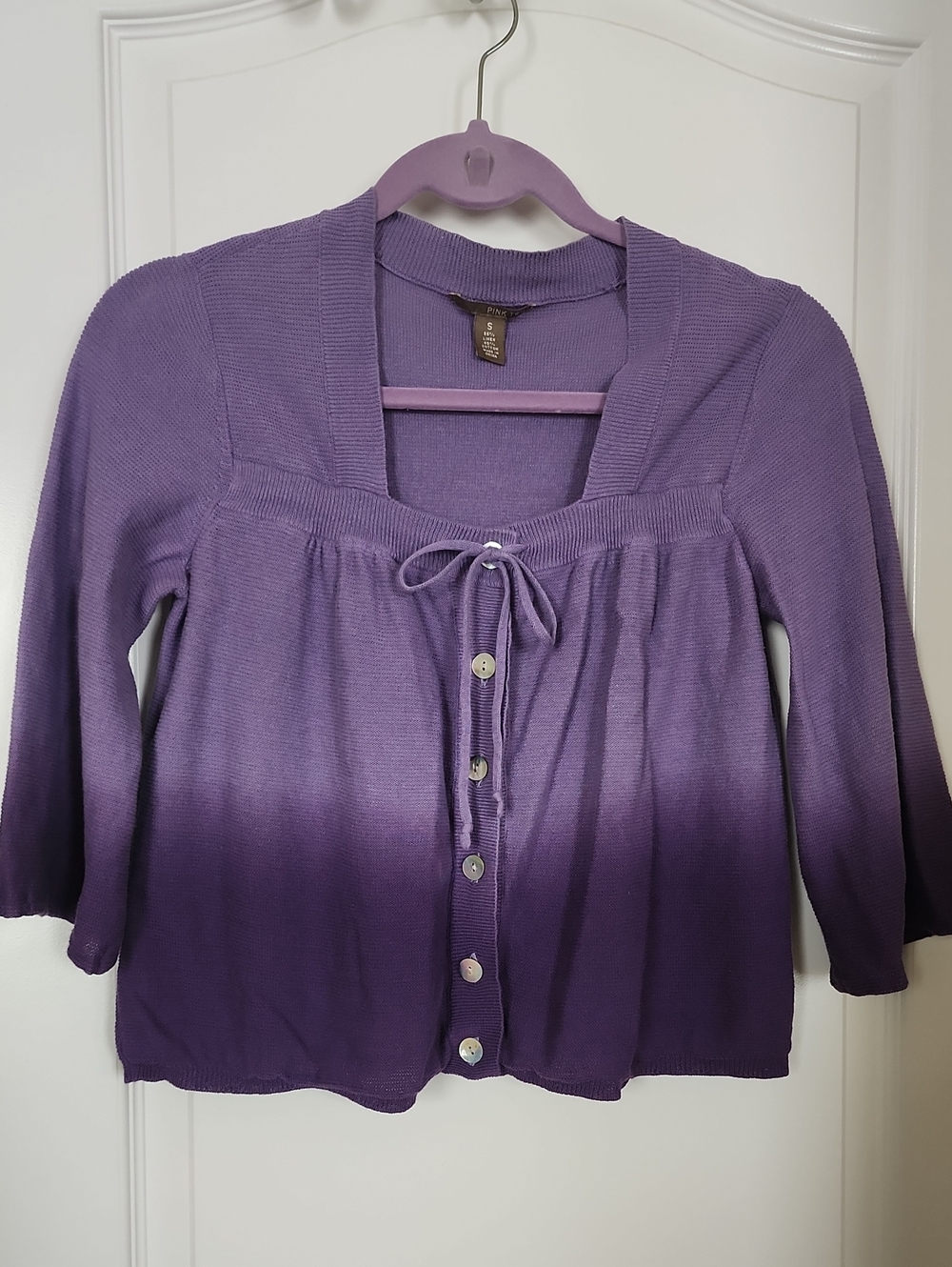 PINK TWILL Shades Of Purple Ombre Button-Front Shrug with Tie Detail Size Small